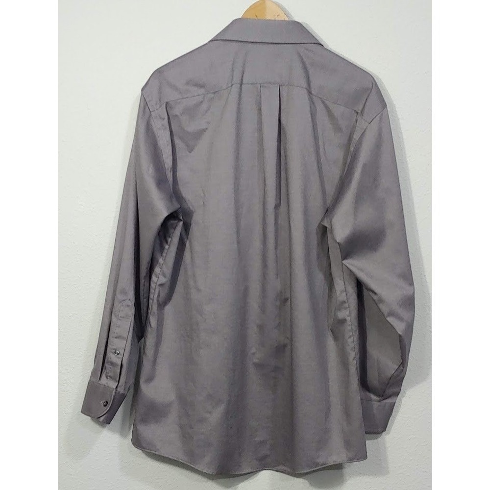 Sanford Wrikle-free 16 1/2 Solid Gray Button Up Long Sleeve Dress Shirt Mens - Picture 7 of 12